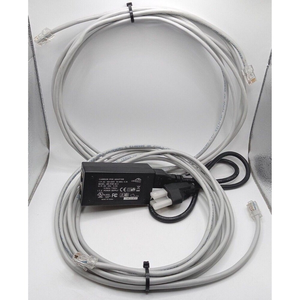 Ubiquity Networks Carrier PoE Adapter UBI-POE-24-5 & 2, 10 Ft Cat 5 Line Cable
